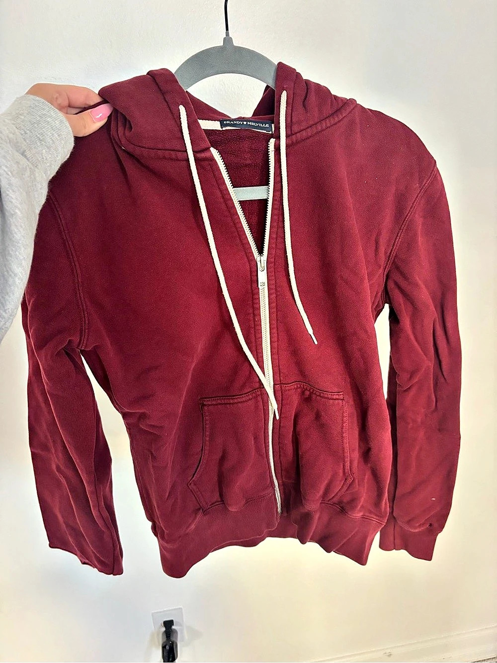 Brandy Melville Christy Hoodie Burgundy Zip-Up Hoodie